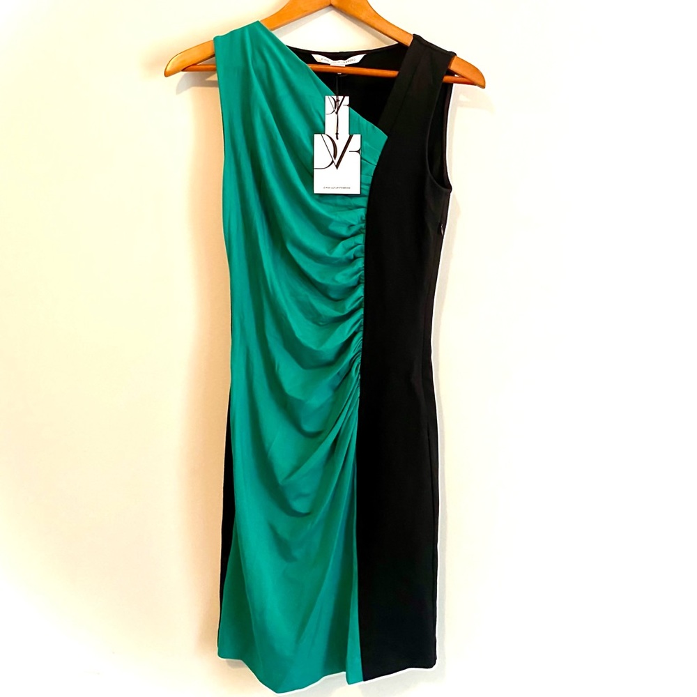 Teal and Black Diane Von Furstenberg Ruched Dress Size 4
